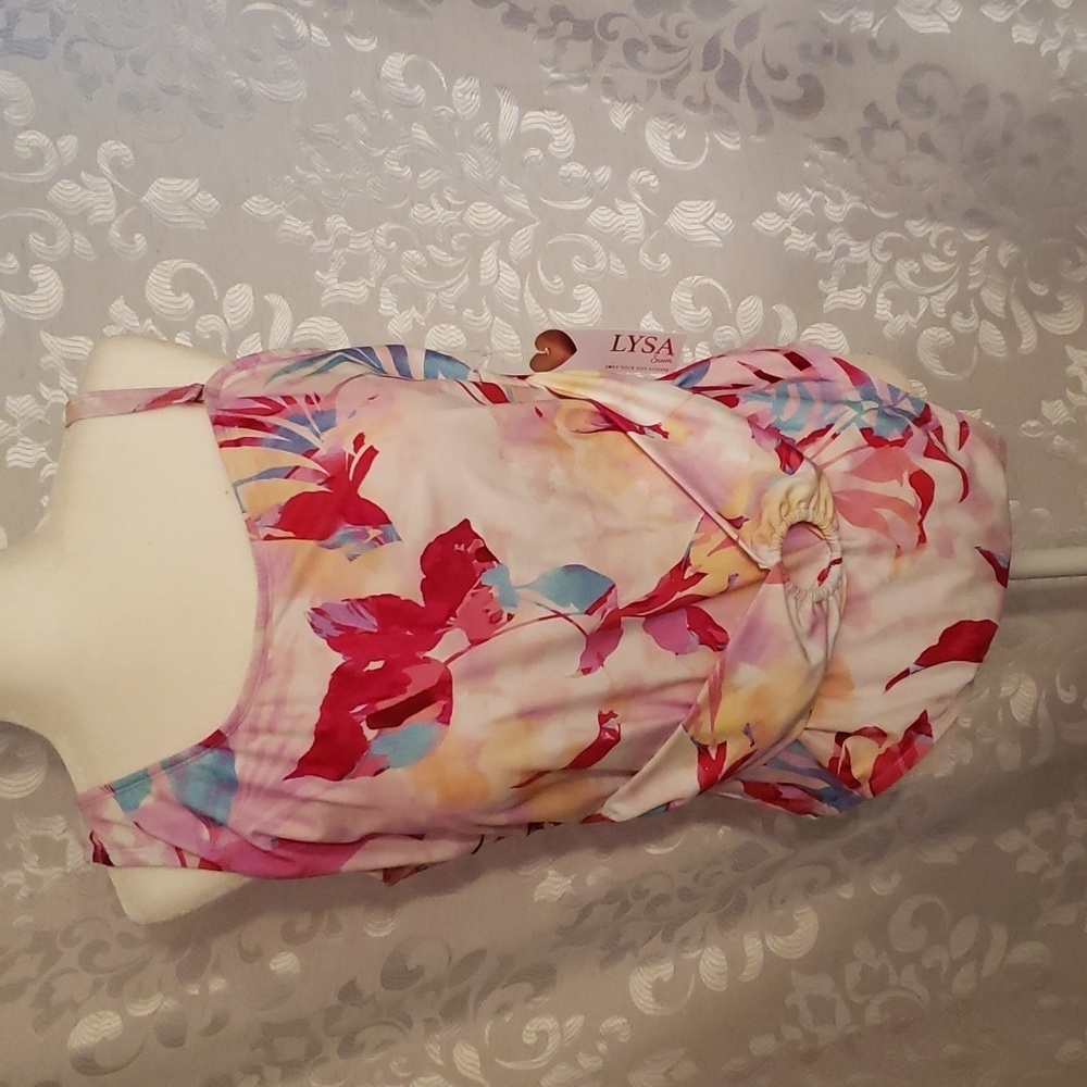 Lysa Swim Pink Floral Design One Shoulder with Belt Detail Swimsuit